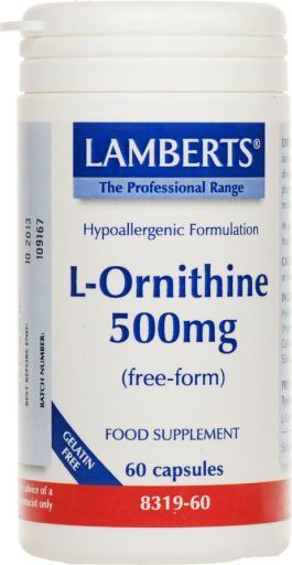 Lamberts L-Ornitina 500 mg Forma Libera e Massimo Assorbimento 60 Capsule