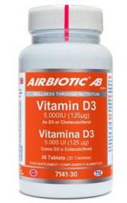Airbiotic Vitamin D3 5,000 IU 125 &mu;g. Like D3 O Colecalciferol Compresse