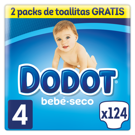 Pannolino per bambini asciutto taglia 4 con 124 unit&agrave; + 128 salviette