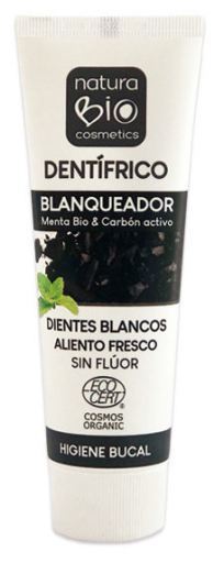 NaturaBIO Cosmetics Dentifricio Sbiancante Menta Bio & Carbone Attivo Senza Fluore 75 ml