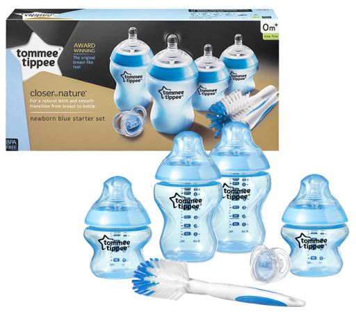 Tommee Tippee Closer to Nature Kit di avviamento per biberon blu da 6 pezzi