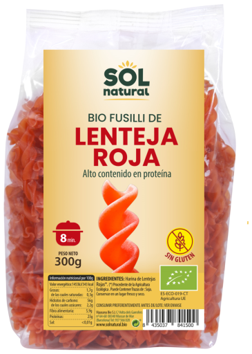 Sol Natural Fusilli di Lenticchie Rosse Bio Senza Glutine 300 gr