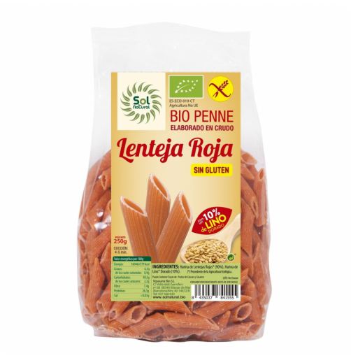 Sol Natural Penne Bio Senza Glutine Di Lenticchie Rosse Con Lino 250 gr