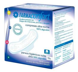 Farmaconfort Assorbenti da notte in cotone ultrasottile con ali, 10 pezzi
