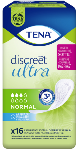 Tena Assorbenti per incontinenza Discreet Ultra Normal, confezione da 16