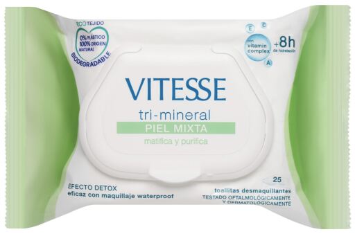 Vitesse Salviette Struccanti Tri-Minerali Pelli Miste 30 Unit&agrave;