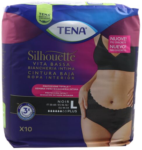 Tena Silhouette Low Waist Black Panty Taglia Large 9 Unit&agrave;