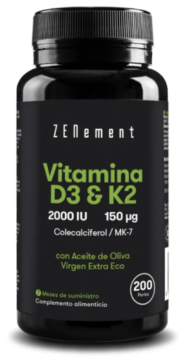 Zenement Vitamina D3 + K2 Colecalciferolo (2000 UI) e MK-7 (150 &mu;g) 200 Perle