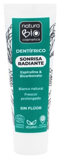 NaturaBIO Cosmetics Dentifricio Sorriso Radiante alla Spirulina-Bicarbonato 75 ml