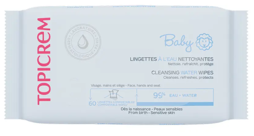 Topicrem Salviette detergenti per bambini all'acqua, 60 salviette compostabili