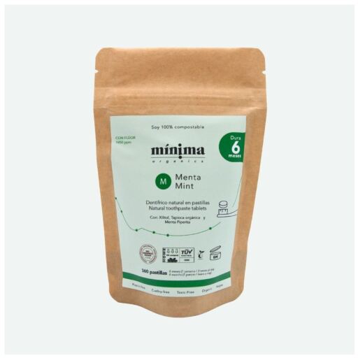 M&iacute;nima Organics Ricarica di compresse di dentifricio al fluoro alla menta, confezione da 360