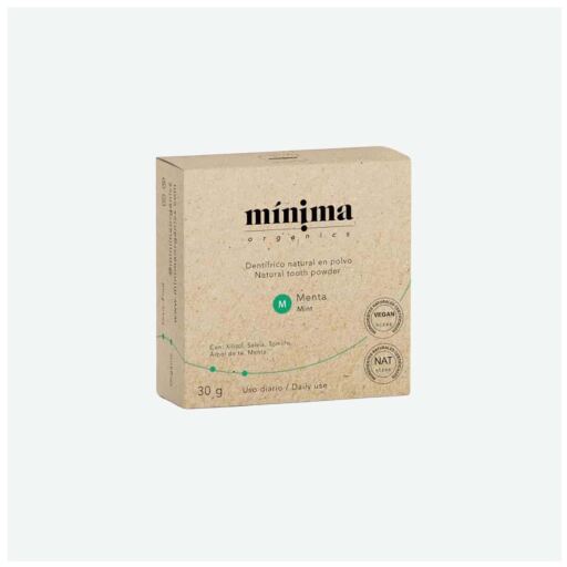 M&iacute;nima Organics Dentifricio alla menta in polvere, barattolo da 30 gr