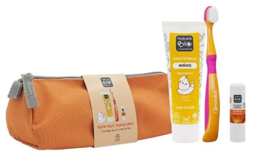 NaturaBIO Cosmetics Set per l'igiene orale per bambini arancione, 4 pezzi
