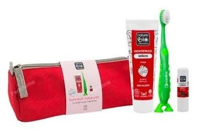 NaturaBIO Cosmetics Set per l'igiene orale per bambini rosso, 4 pezzi