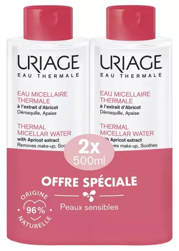 Uriage Acqua Micellare Termale per Pelli Sensibili Confezione da 2 x 500 ml
