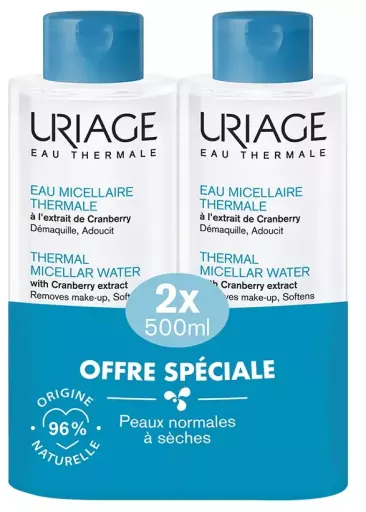 Uriage Acqua Micellare Termale per Pelle Normale-Secca Confezione da 2 x 500 ml